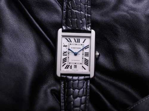 Cartier Tank Series Mechanical Men's Watch: Steel Case With Leather Strap: Wsta0