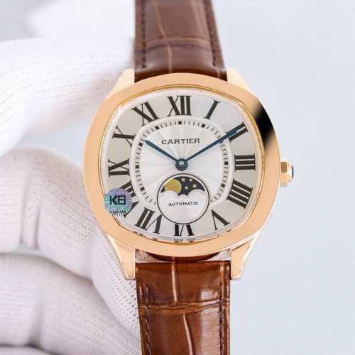 Cartier Drive De Cartier watch. Its elegant and solemn cushion-shaped design, co