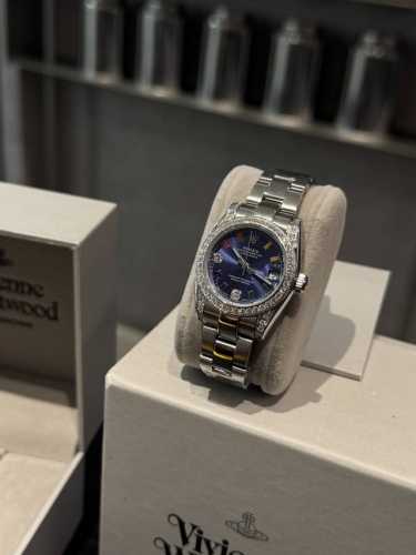 Full Diamond Case White Gold Rolex Datejust Classic Women's Watch with Solid Ste