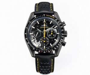 Tw The dial of the Omega Speedmaster Dark Side of the Moon "Apollo 8" is engrave