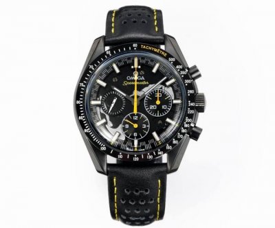 Tw The dial of the Omega Speedmaster Dark Side of the Moon "Apollo 8" is engrave