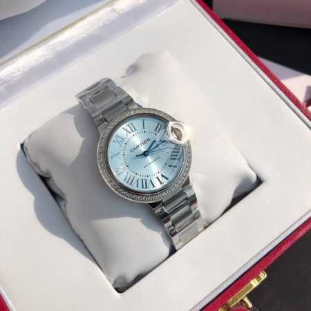 Cartier New Ice Blue Dial Mechanical Women's Watch 33mm Ddd. The Cartier Ballon - Click Image to Close
