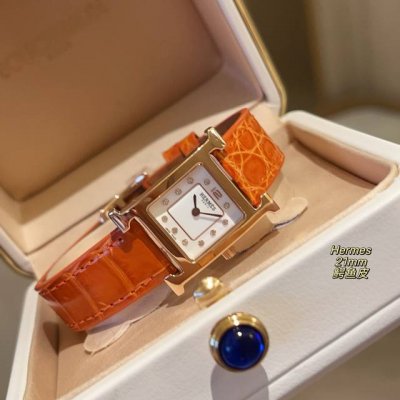 Gold 2025 New Enamel Heure H Watch Medium 26x26 Small 21x21mm, set with 112 dia