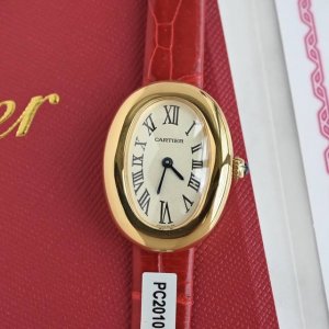 Rose gold watch head with red crocodile leather strap. The bright red color and