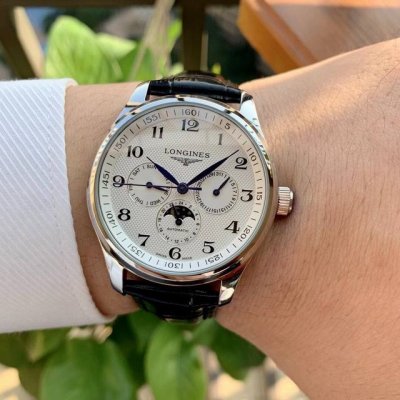 Leather Steel 730 Longines Master Multi-Function Watch. The 3 O'clock, 6 O'clock