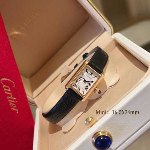 White gold with red travel packaging. The new Cartier Tank mini, 24 x 16 mm, ha