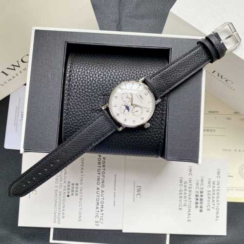 This IWC Portugieser watch, featuring a white case and rose gold DDD, features