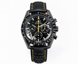 Tw The dial of the Omega Speedmaster Dark Side of the Moon "Apollo 8" is engrave