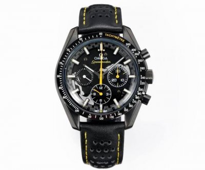 Tw The dial of the Omega Speedmaster Dark Side of the Moon "Apollo 8" is engrave