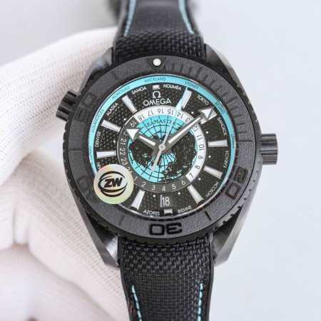 Omega, New "All-Ceramic" 600m World Time! Seamaster Planet Ocean World Time Wat - Click Image to Close