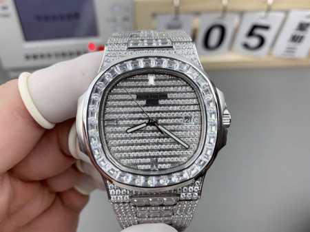 Dw V2 upgraded Patek Philippe Nautilus full diamond real shot 571910G-010 - Click Image to Close
