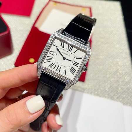 Cartier Santos Dumont - Classic Leather Strap Square Silver (Same price for siz - Click Image to Close