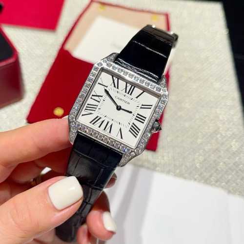 Cartier Santos Dumont - Classic Leather Strap Square Silver (Same price for siz