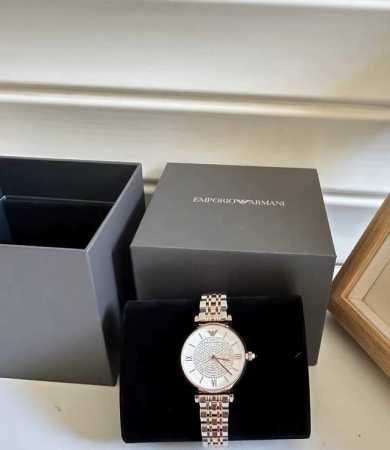 Emporio Armani Diamond-set Watch, Quartz Movement, Stainless Steel Strap, White - Click Image to Close