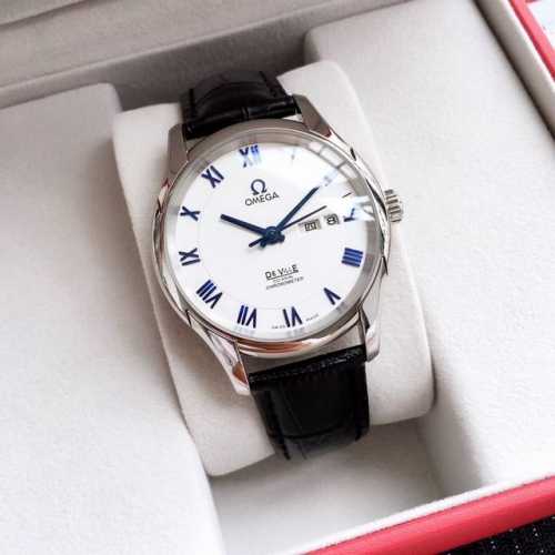 Special Offer White/Gold Case Omega Men's Watch, Automatic Mechanical Movement,