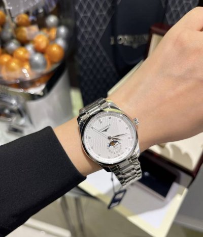 Longines Master 4-hand moon phase with diamond white dial, with two dial diamete