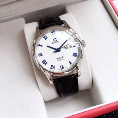 Special Offer White/Gold Case Omega Men's Watch, Automatic Mechanical Movement,