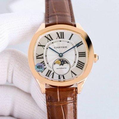 Cartier Drive De Cartier watch. Its elegant and solemn cushion-shaped design, co