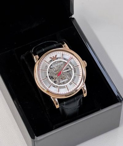 Armani Ar60009 Gold Hollow Transparent Leather Automatic Mechanical Watch! Hollo