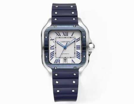 Brand New Cartier Santos with Rubber Strap - Latest Model, Original Mold. 1. Cas - Click Image to Close