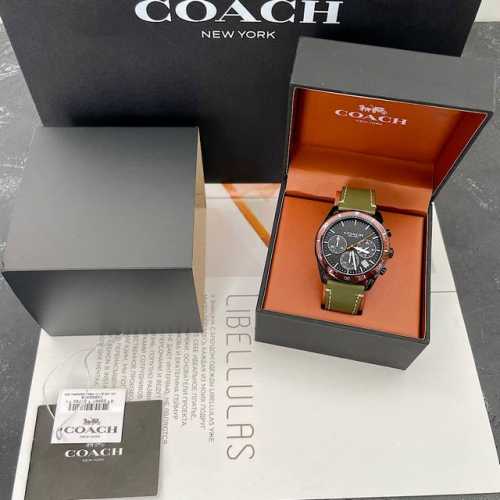 Coach Preston Series Fashion Simple Three-Circle Chronograph Design Leather Stra