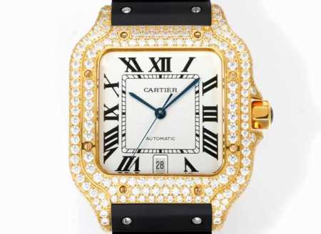 Thb New Arrival - Cartier Santos Full Diamond Strap Authentic Molded Cartier San - Click Image to Close
