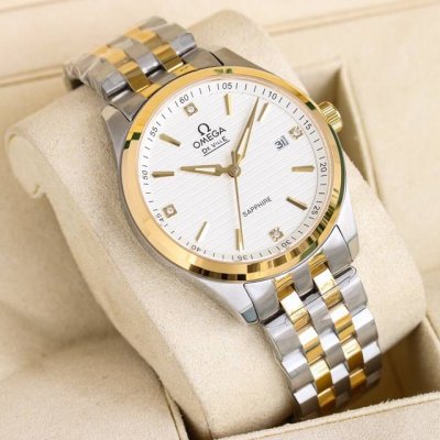 White-Gold The Latest Omega Men's Steel Strap Watch, Business Steel Strap Watch,