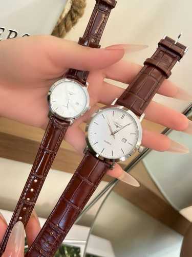 Platinum Longines Couple Watches, Original Imported Quartz Movement, Mineral Gl