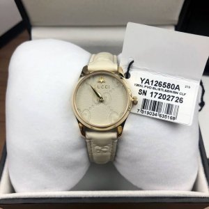 Gucci quartz ladies watch, diameter 28mm, crystal glass, gold PVD-plated case, G