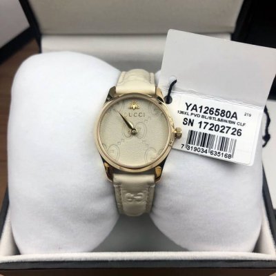 Gucci quartz ladies watch, diameter 28mm, crystal glass, gold PVD-plated case, G