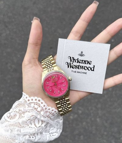 Vivienne Westwood watch with quartz movement, stainless steel strap, pink dial,