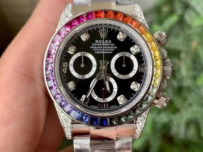 Rolex Daytona 7750 Movement Modification Rainbow Bezel Inlaid With Colorful Gems