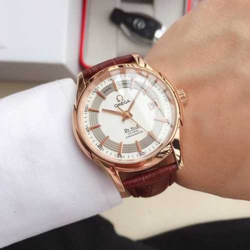 Special Offer White/Gold Case Omega Men's Watch, Automatic Mechanical Movement,