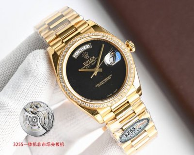 White Steel-Full Gold Diamond Ring + 50 Square Diamonds + 100 Rolex Datejust Day