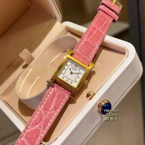 Gold 580 2025 New Enamel Heure H Watch Medium 26x26 Small 21x21mm, set with 112