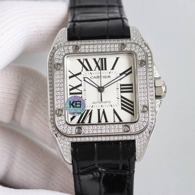 White diamond and gold diamond 2080 Cartier Santos series men's 100th anniversar