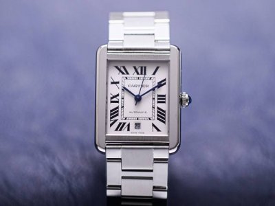 Cartier Tank Series Mechanical Men's Watch: Steel Case With Leather Strap: Wsta0