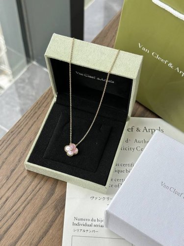 Van Cleef & Arpels Four-Leaf Clover Pink Mother-Of-Pearl Necklace Comes Gently.