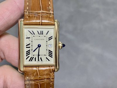 New Model Original Tank Small Gold Watch With Gold-Plated Case. Large Size: 33.7