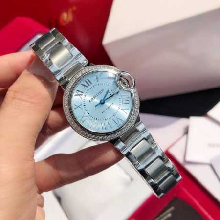 Cartier New Ice Blue Dial Mechanical Women's Watch 33mm Ddd. The Cartier Ballon - Click Image to Close