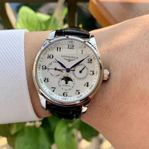 Leather Steel 730 Longines Master Multi-Function Watch. The 3 O'clock, 6 O'clock