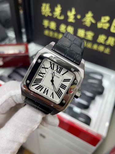 Cartier Santos Men's Large Imported Quartz Movement Ultra-Thin Leather Strap Rea