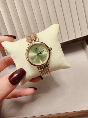 White Steel Watch 350 Diamonds + 30 Omega Simple And Elegant Female Model Import