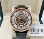 Armani, Italy, Ar60007 rose gold mechanical watch. Large three-hand, hollowed-ou