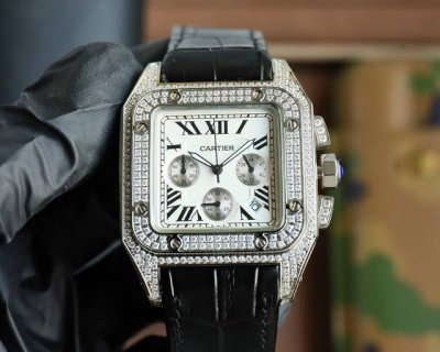 Large and Small Cartier Santos Full Diamond Series 40mm x 14mm Cal imported quar