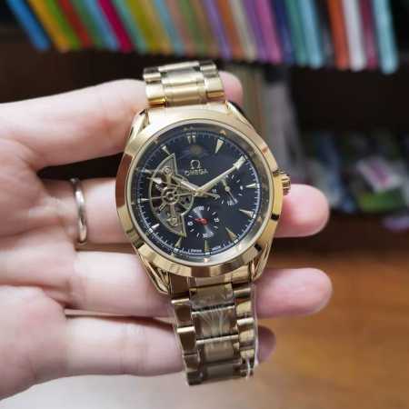 Steel: , Leather: , Omega - Automatic 5-hand mechanical watch with sun and moon - Click Image to Close