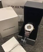Armani, men's mechanical automatic movement watch, warm white dial, rose gold o