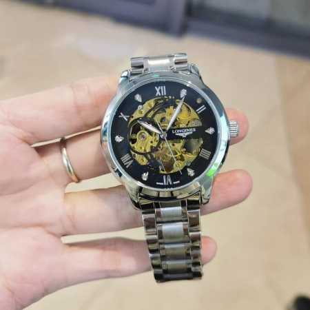 Stainless steel bracelet with butterfly clasp, white: , all black: Longines ele - Click Image to Close