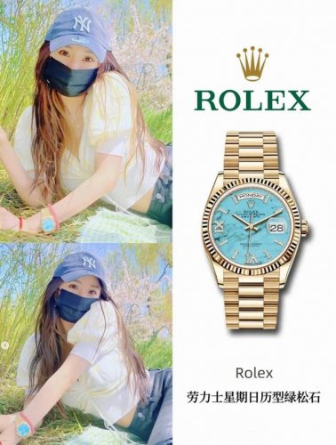 Rolex Yellow Gold Turquoise Day-Date Oyster Perpetual 40mm Mechanical Watch. Yan