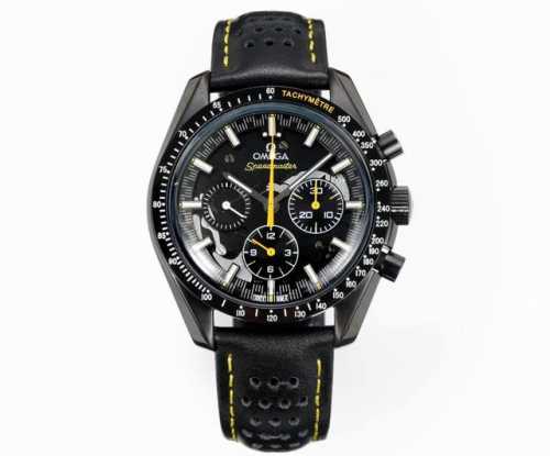 Tw The dial of the Omega Speedmaster Dark Side of the Moon "Apollo 8" is engrave